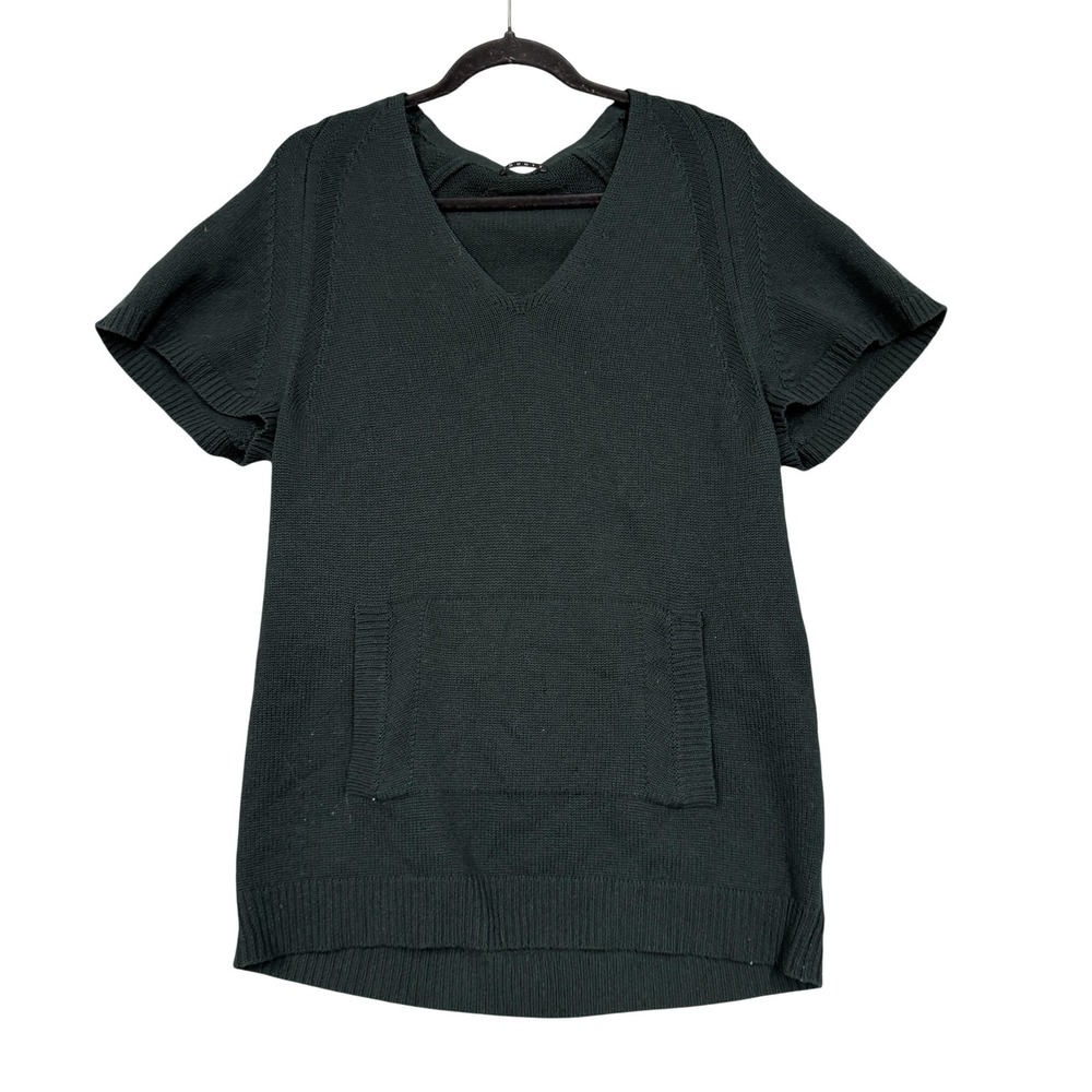 Theory Sweater Tunic Womens Small Green Cashmere V Neck Pockets Short‎ Sleeve